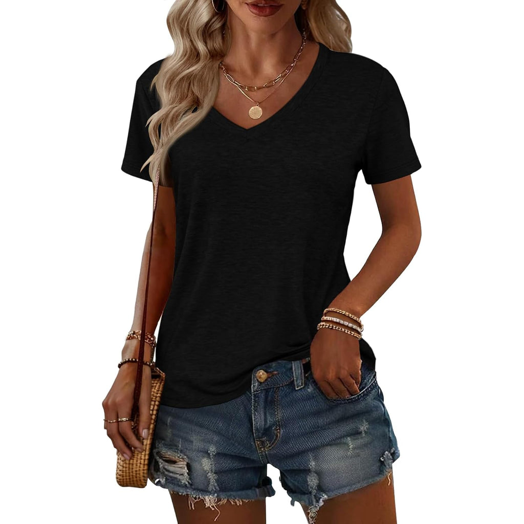 2 Pack Womens Summer Tops V Neck Short Sleeve T Shirts 2026 Basic Casual Tees Trending Clothes
