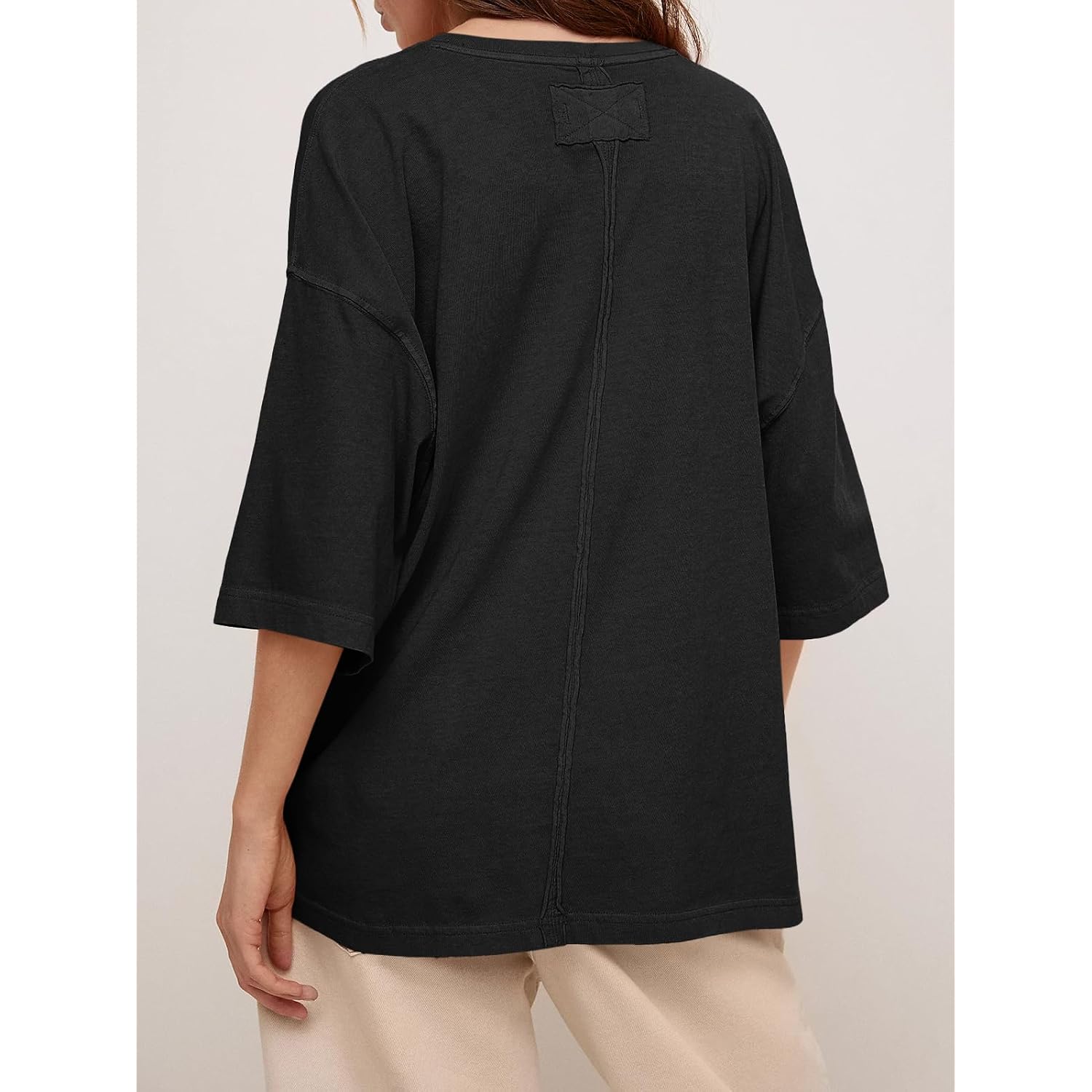Tankaneo Womens Oversized Half Sleeve T-Shirts Summer Casual Crew Neck Tunic Tops Loose Fit Boxy Basic Tees