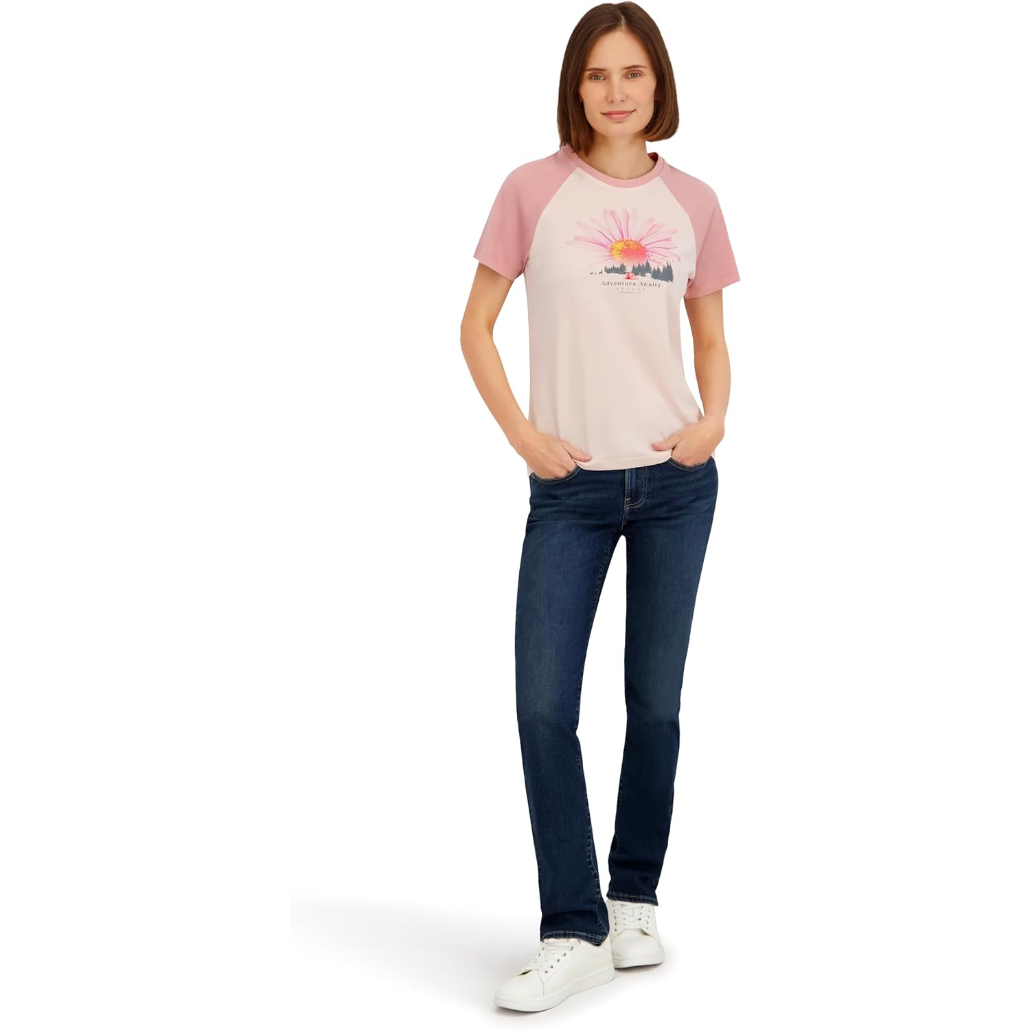 Spyder Women's Floral Adventure Graphic Short Sleeve Tee T-Shirt Peach Blush