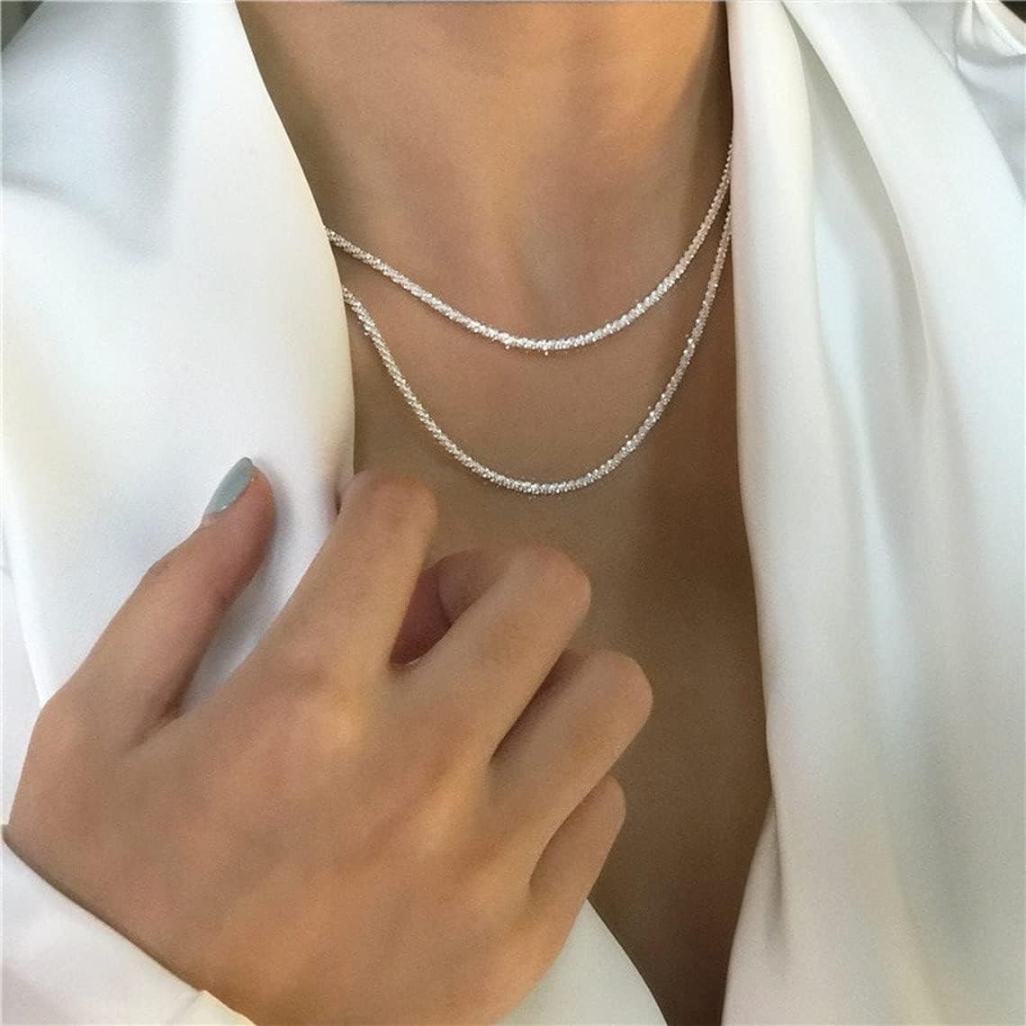 Herringbone Choker Necklace Set Double Layer Snake Chain Herringbone Chain Necklace Layering Necklace Set Cuban Chain Necklace for Women