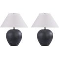 21'' Large Gray Base Ceramic Basin Table Lamp Set Of 2 For Bedroom, Living Room, Dining Room, Office, White Shade,White Smudged Black Base