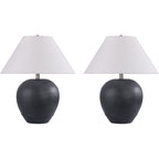 21'' Large Gray Base Ceramic Basin Table Lamp Set Of 2 For Bedroom, Living Room, Dining Room, Office, White Shade,White Smudged Black Base