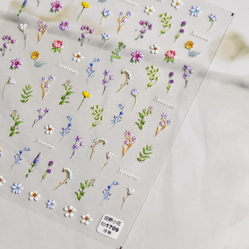 5D Embossed Flower Nail Stickers for Nail Art - Flower Nail Art Stickers Spring Summer Floral Leaf Plant Nail Decals Self-Adhesive Nail Supplies Manicure Sliders Flowers Sticker for Women Girls DIY