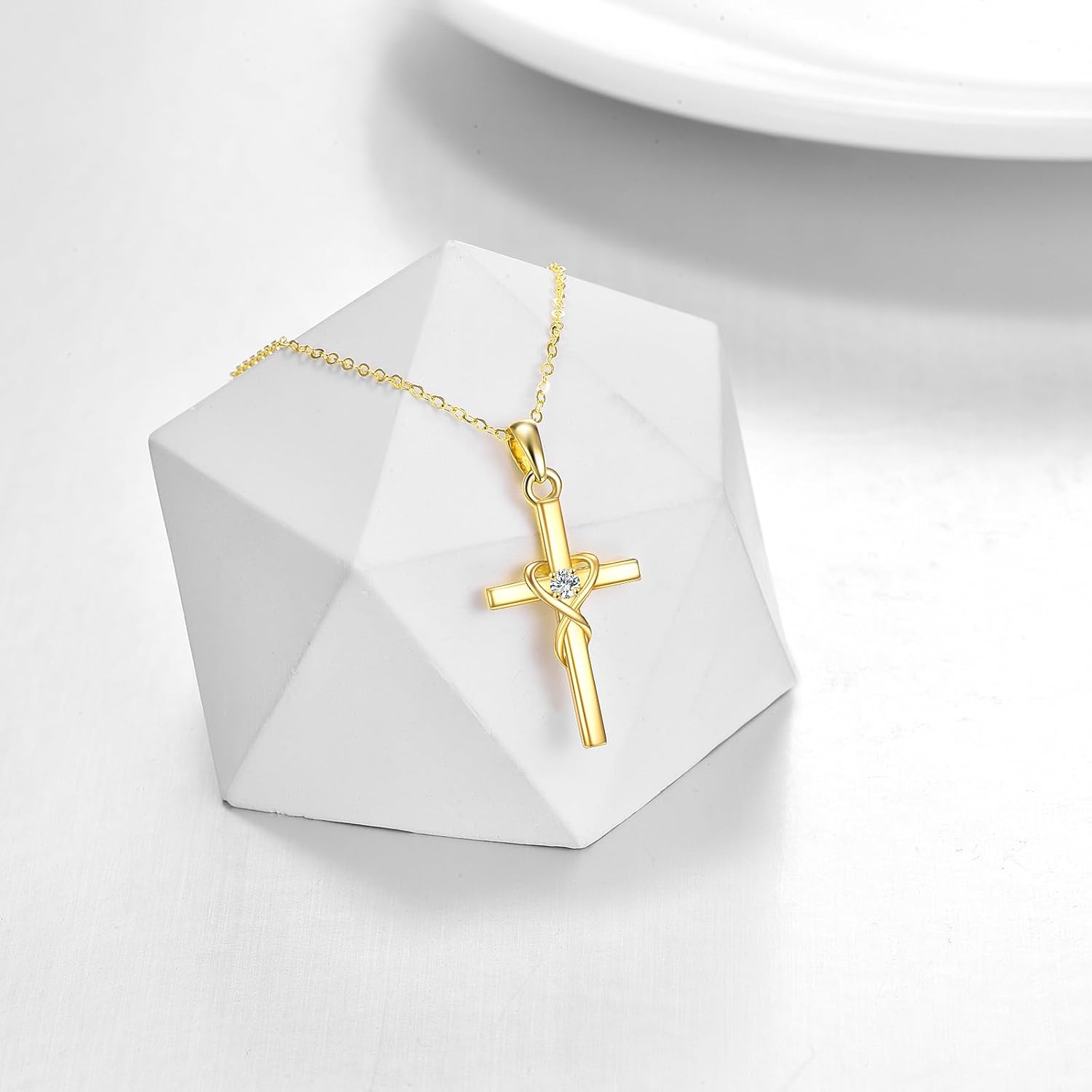 KECHO 14K Solid Gold Cross Necklace for Women Delicate Gold Diamond Heart Cross Pendant Necklace Religious Jewelry Christmas Gifts for Wife Mom Friends