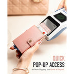 Women Wallet Rfid Blocking Wallet For Women, Slim Small Size, Top Grain Leather, Pop Up Credit Card Holder, Trifold, Minimalist, Pink Saffiano 9-11 Cards Capacity Id Window Cash Pocket,Gift For Her
