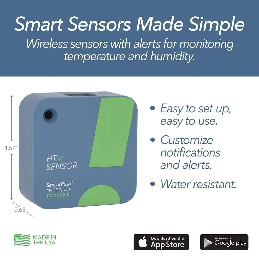 Ht.W Smart Temperature Sensor & Humidity Sensor - Thermometer & Hygrometer W/App Monitoring - Water Resistant Temperature And Humidity Monitor W/Heat Index For Rv, Fridge & More