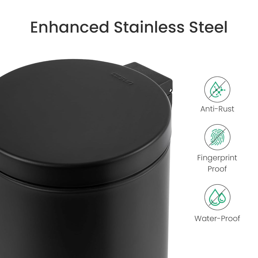 Cesun 1.2 Gallons Small Black Trash Can, Bathroom Garbage Can with Lid and Foot Pedal, Mini Round Wastebasket for Bathroom, Bedroom, Office, 4.5 Liters / 1.2 Gallons, Matte Black