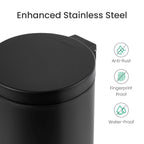 Cesun 1.2 Gallons Small Black Trash Can, Bathroom Garbage Can with Lid and Foot Pedal, Mini Round Wastebasket for Bathroom, Bedroom, Office, 4.5 Liters / 1.2 Gallons, Matte Black
