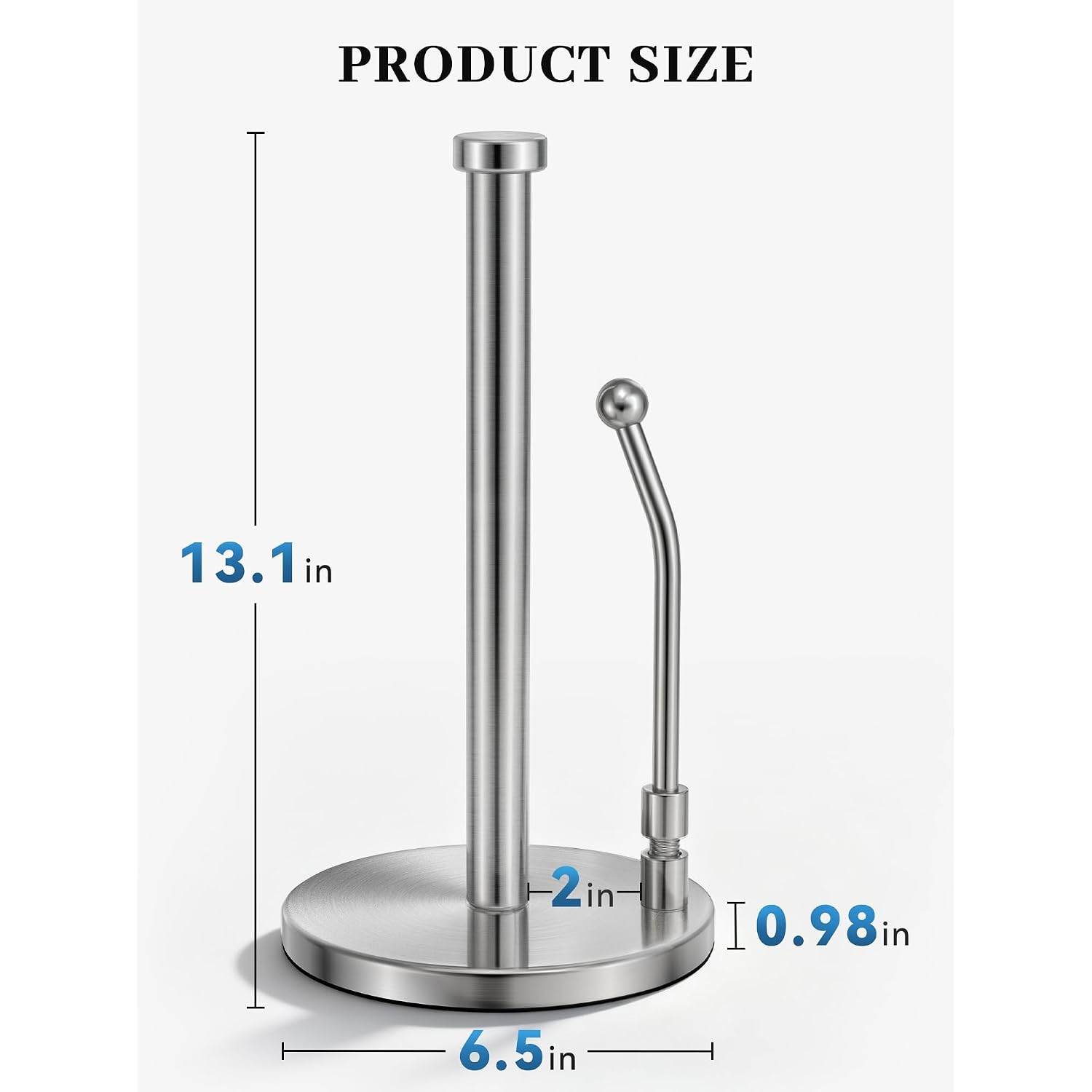Smartake Paper Towel Holder, Paper Towel Dispenser Standing Weighted Base Non Slip, Spring Arm For Easy Tear, Stainless Steel Paper Towel Holder For Home Kitchen Countertop Tabletop, Silver