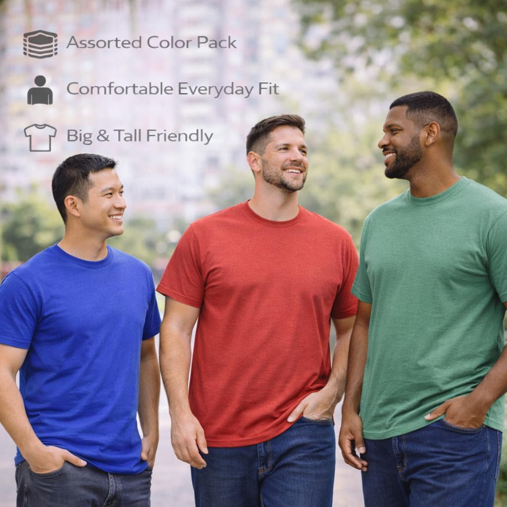 12 Pack Plus Size Men'S Cotton T-Shirt Bulk Big & Tall Short Sleeve Lightweight Premium Fitted Classic Tees