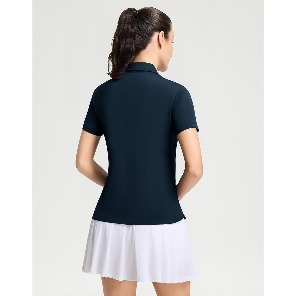 M Maelreg 5-Button Polo Shirts For Women Stretch Dry Fit Performance Lightweight Contrast Collared Golf Shirts Short Sleeve