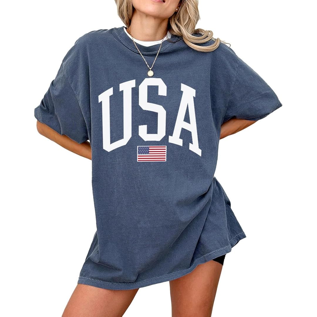 USA T-Shirt for Men, Women, Unisex - Vintage American Flag Graphic Tee - Patriotic Short Sleeve Crew Neck Top - 100% Cotton
