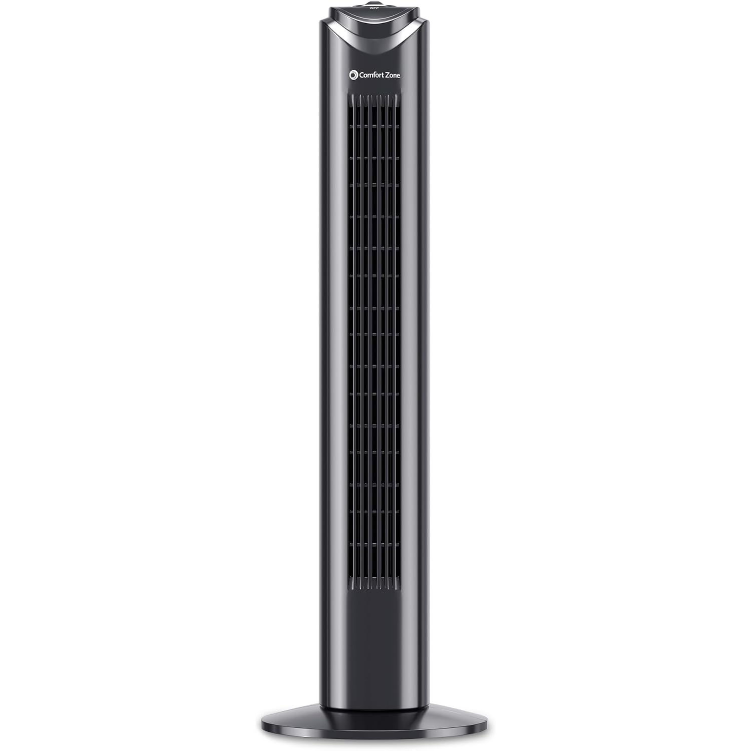 Comfort Zone 32-Inch Oscillating Tower Fan – Ultra-Slim Bladeless Design With 3 Speeds, 90° Wide Oscillation & Built-In Carry Handle – Quiet Portable Standing Fan For Bedroom, Home, Or Office, Black