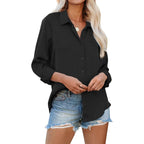 Siliteelon Womens Button Down Shirts Solid Dress Shirts Long Sleeve Flowy Collared Work Office Business Blouses Chiffon Tops
