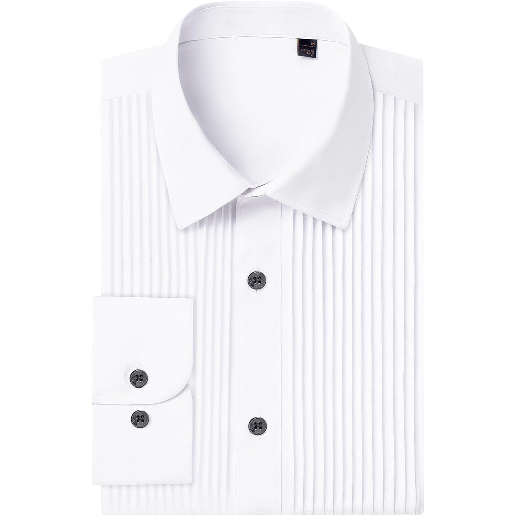 J.Ver Men'S Tuxedo Shirt Formal Dress Shirt Pleated Long Sleeve Button Down Shirts For Prom Party Wedding