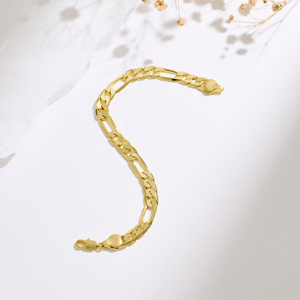 14K Gold Bracelets for Women & Men Trendy Dainty 7mm Figaro Bracelet for Men Hypoallergenic Gold Chain Bracelet for Women Jewelry Gifts