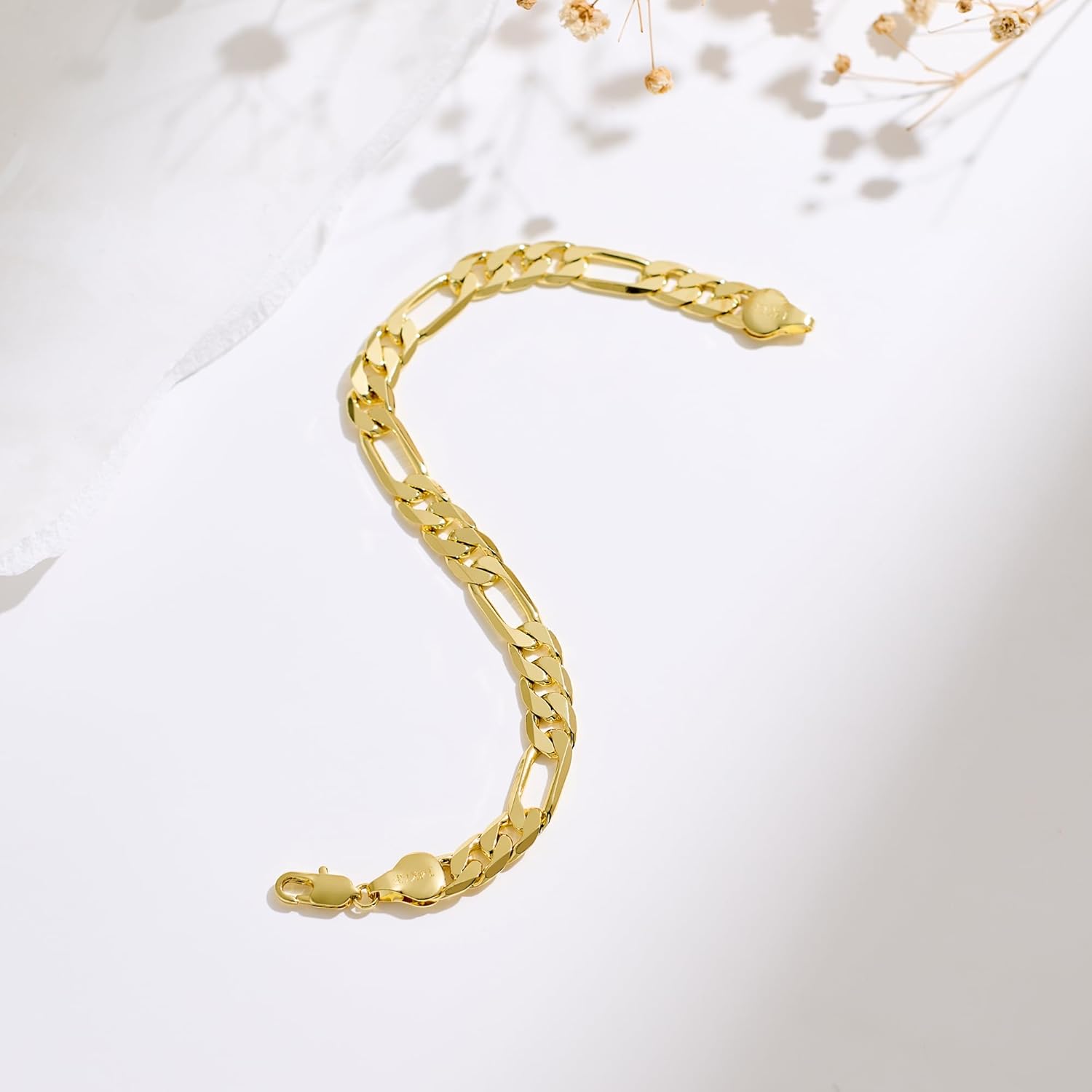 14K Gold Bracelets for Women & Men Trendy Dainty 7mm Figaro Bracelet for Men Hypoallergenic Gold Chain Bracelet for Women Jewelry Gifts
