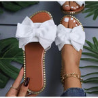 Sksshion Women'S Bow Knot Slides Open Toe Flat Sandals Summer Slip On Slippers