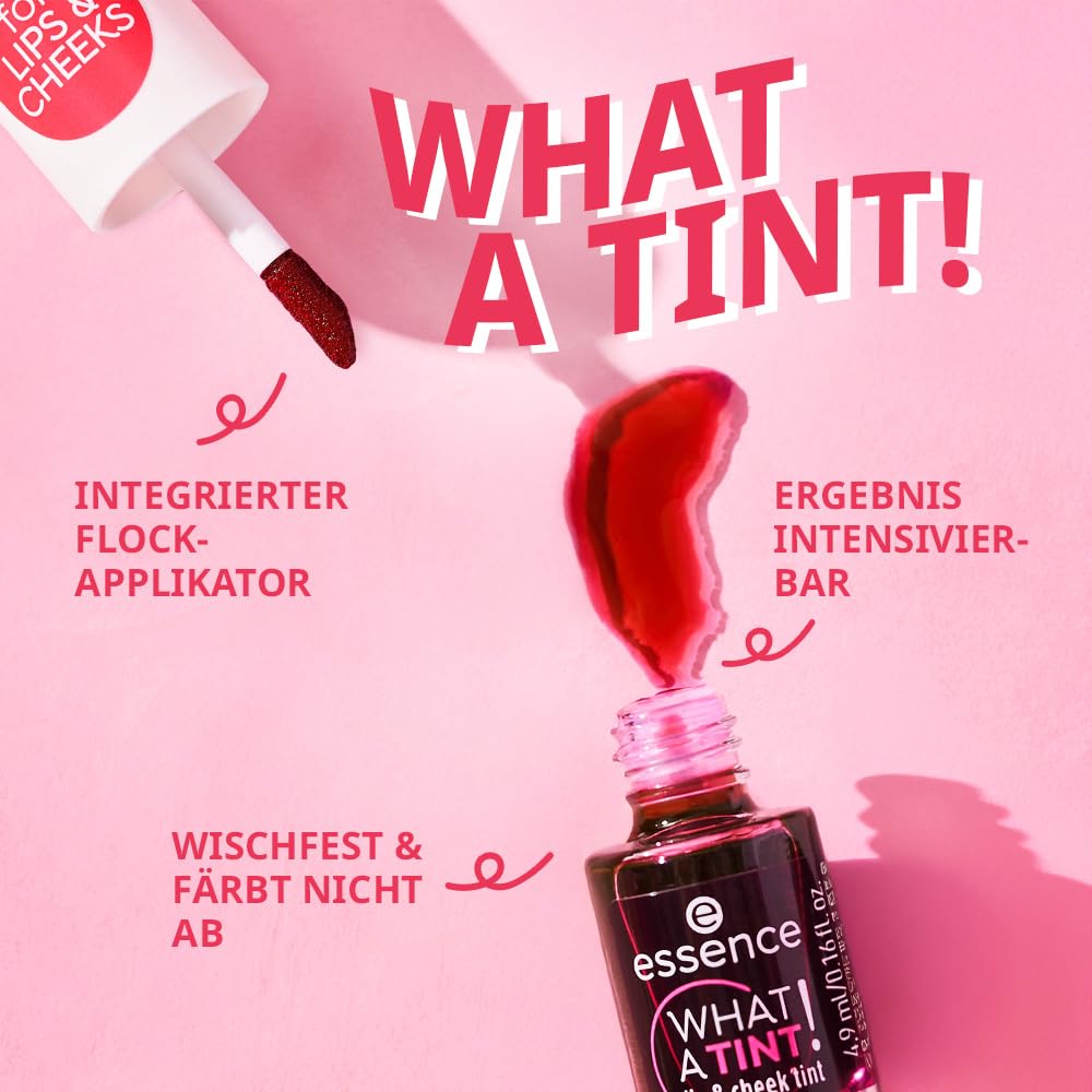 essence | What a Tint! Lip & Cheek Tint | Long-Lasting Liquid Blush & Lip Stain | Non-Sticky & Kiss-Proof | Vegan & Cruelty Free (01 | Kiss from a Rose)