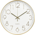 Wall Clock 12 Inch Non-Ticking Silent Modern Simple Style Round Decor Clock Gold Stereoscopic Dial Quartz Wall Clocks For Home/Office/School/Living Room/Bedroom/Kitchen