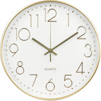 Wall Clock 12 Inch Non-Ticking Silent Modern Simple Style Round Decor Clock Gold Stereoscopic Dial Quartz Wall Clocks For Home/Office/School/Living Room/Bedroom/Kitchen