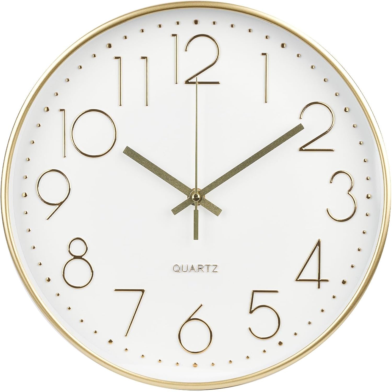 Wall Clock 12 Inch Non-Ticking Silent Modern Simple Style Round Decor Clock Gold Stereoscopic Dial Quartz Wall Clocks For Home/Office/School/Living Room/Bedroom/Kitchen