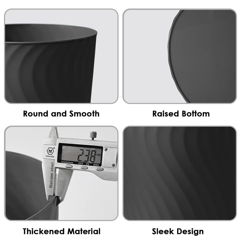 YGJT Small Trash Can, 3 Pack 1.8 Gallons Bathroom Trash Can, Slim Waste Basket, Round Garbage Can, Plastic Trash Bin for Kitchen, Dorm, Bedroom, Office, Living Room, Study, Compact Spaces(Black)