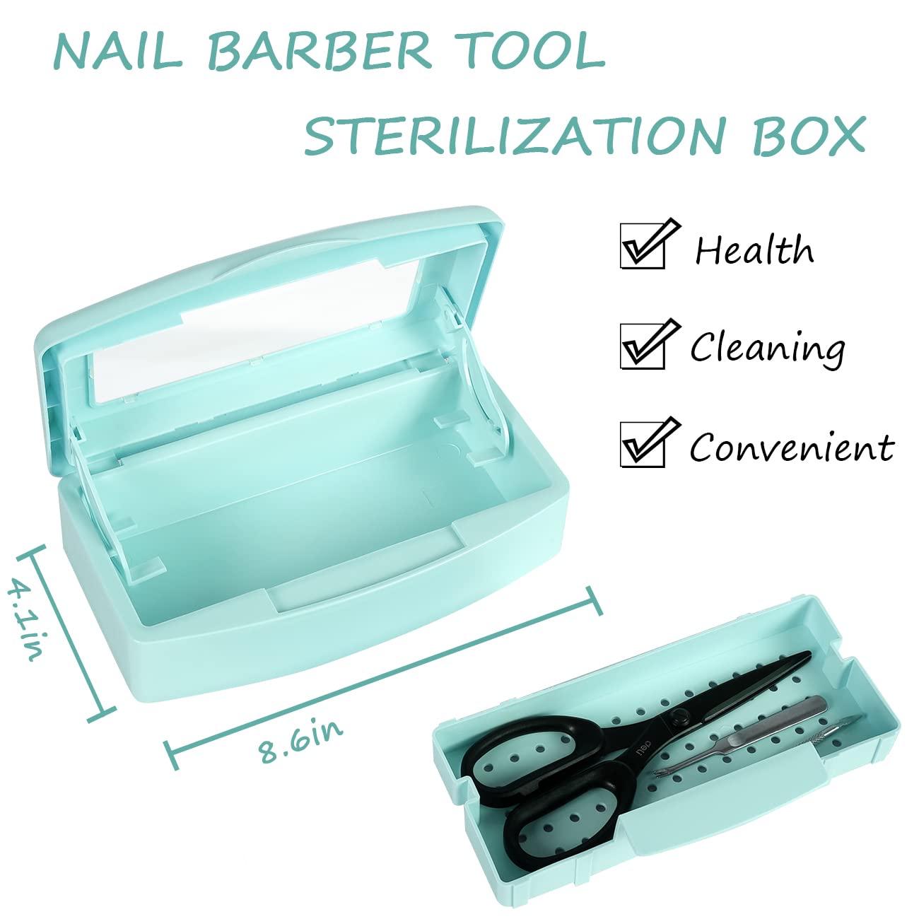 Barbicide Disinfectant Box Nail Art Tools Sanitizing Tray Disinfectant Container Nail Tool Sterilizer Box Plastic Clean Sterilizer Box Storage Organizer for Nail Manicure Tool (Light Green)