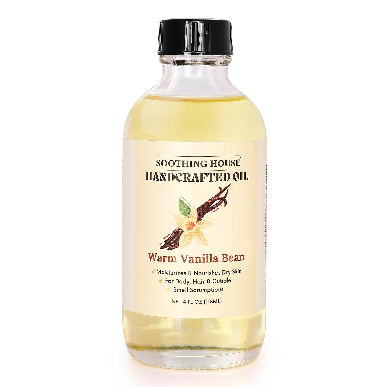 Warm Vanilla Bean Body Oil - Moisturizing Body Oil For Soft, Glowing Skin With Almond & Jojoba Oil (4 Fl Oz)