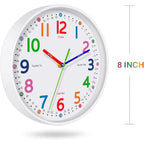 Silent Kids Wall Clock – Non-Ticking, Battery-Powered, Ideal For Teaching Time And Stylish Décor In Any Room - 8 Inch
