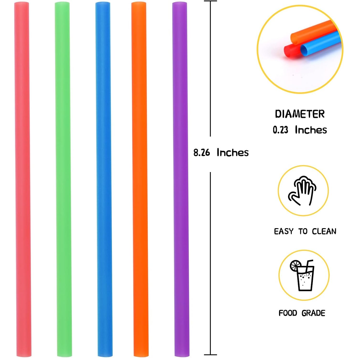 100 Pcs Colorful Plastic Straws, Disposable Drinking Straws, 8.26" Long And 0.23'' Diameter