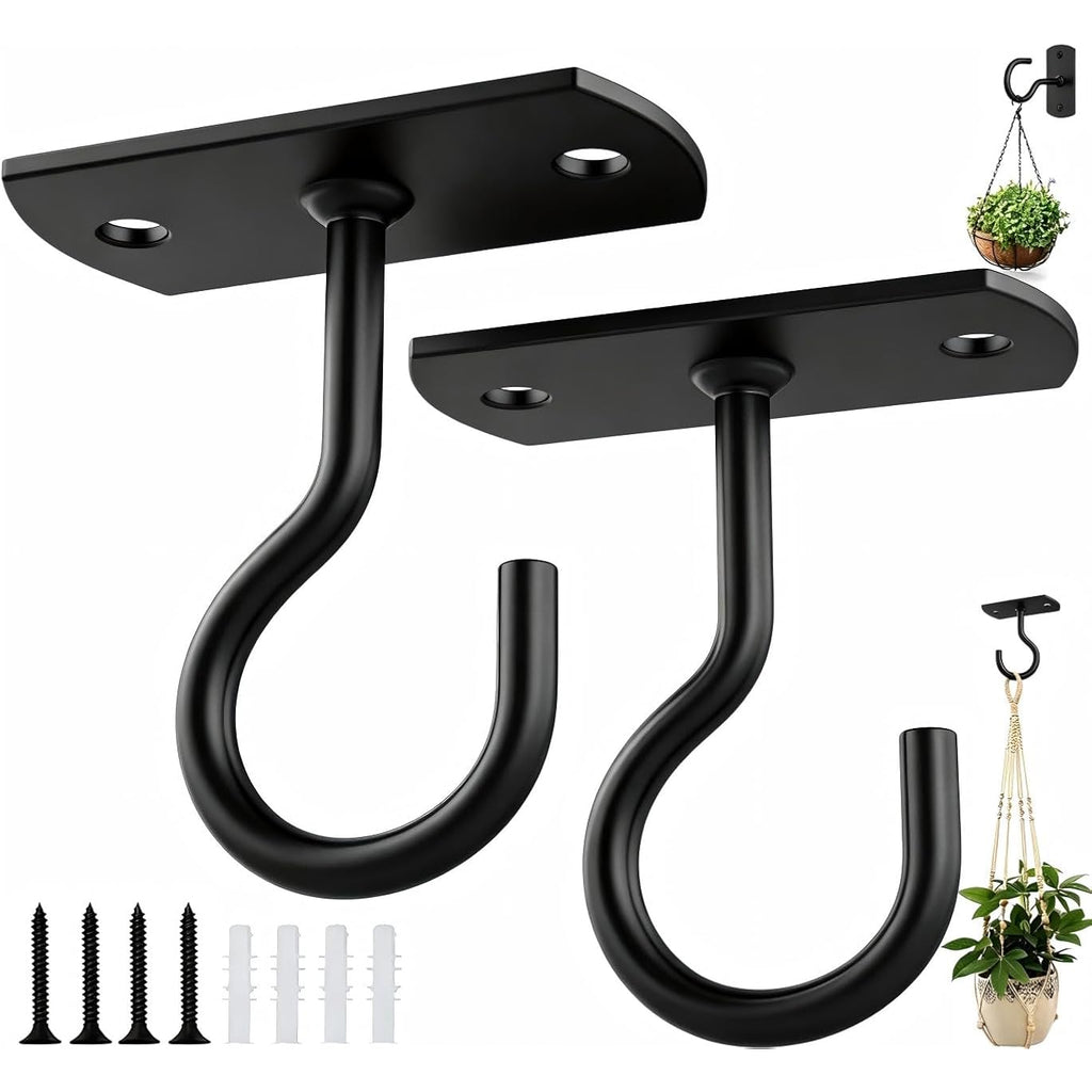 Ceiling Hooks For Hanging Plants 2Pack 2.5In,Wall Plant Hooks Black | For Plants,Lights,Planters,Lanterns,Hanging Bird Feeders,Wind Chimes,Indoor&Outdoor Decoration