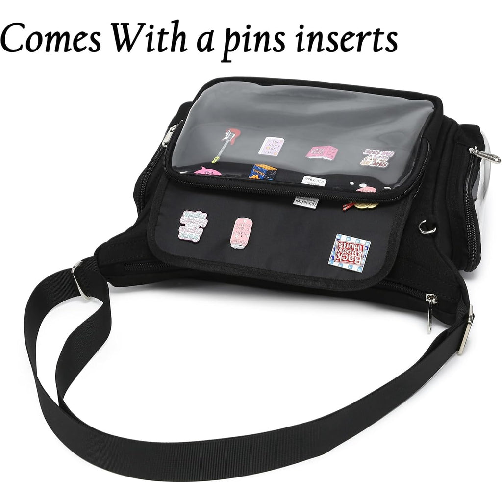 Canvas Ita Bag Crossbody Shoulder Bag Kawaii Purses And Handbags With Anime Pins Display Medium