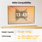 32+ 40 Inch Full Motion Tv Wall Mount For 13-43" Tvs & Monitor, 360° Rotating Small Tv Mount Bracket, Articulating Swivel Tilting Extension, Max Vesa 200X200Mm, Single Studs, 55 Lbs
