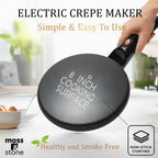 Moss & Stone Black Electric Crepe Maker, 8" Portable Nonstick Crepe Pan | Nonstick Dipping Plate, Auto Shut-Off, On/Off Switch, Even Heating, Automatic Temperature Control, Compact Design