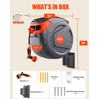 100Ft Retractable Garden Hose Reel 1/2 Inch, Wall Mounted Heavy Duty Water Hose With Auto-Lock, Slow Return, 180° Swivel Bracket & 9-Pattern Spray Nozzle, Uv Resistant Outdoor Hose Storage System