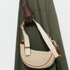 Straw Crossbody Bags For Women Crescent Woven Shoulder Handbag Summer Beach Hobo Purses With Adjustable Strap