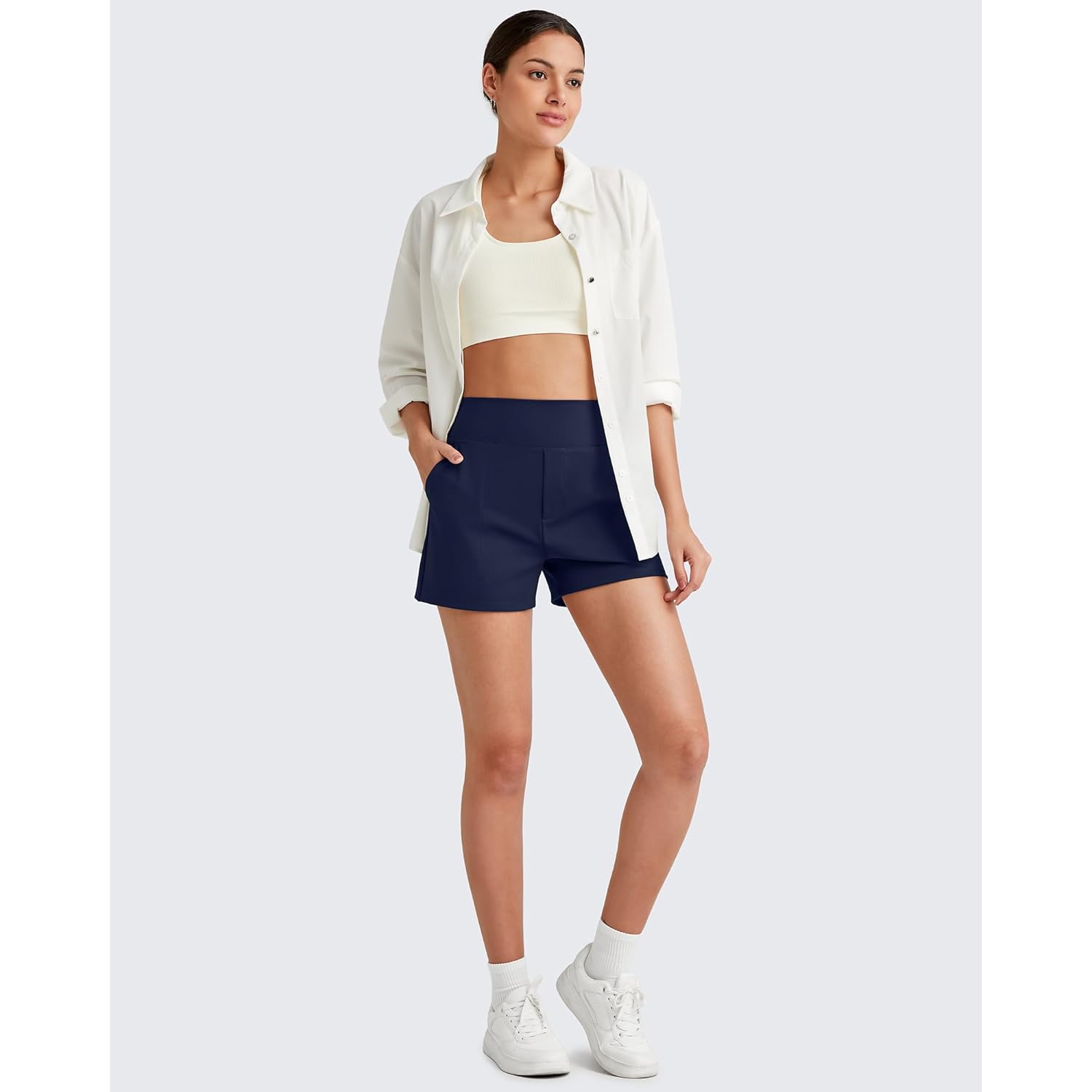 ShiftReady 3" Dress Shorts for Women High Waisted Trouser Shorts Tailored Trendy Casual Ladies Short with Pockets