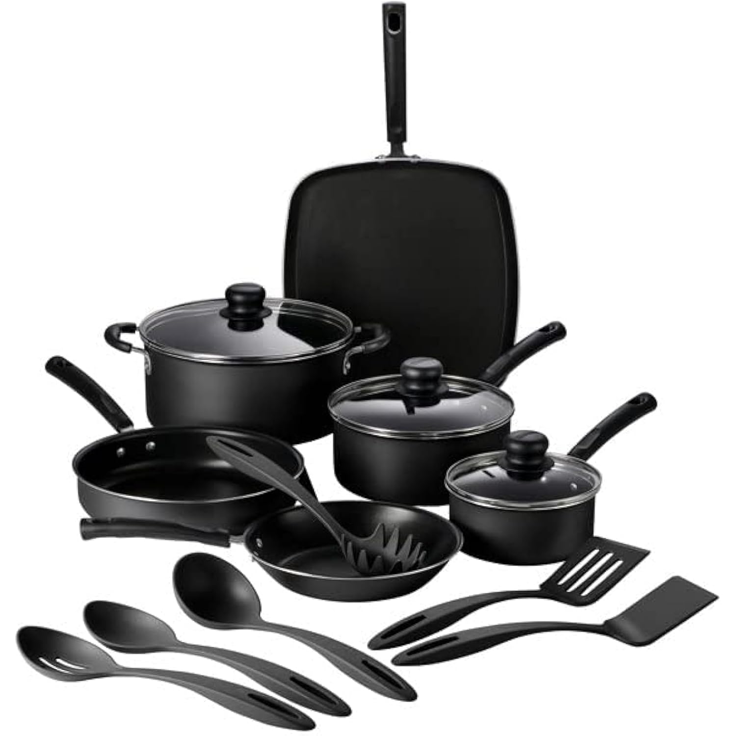 Tramontina Primaware 15-Piece Non Stick Cookware Set With Lids And Utensils, Aluminum Nonstick Pots And Pans Kitchen Set (Storm)