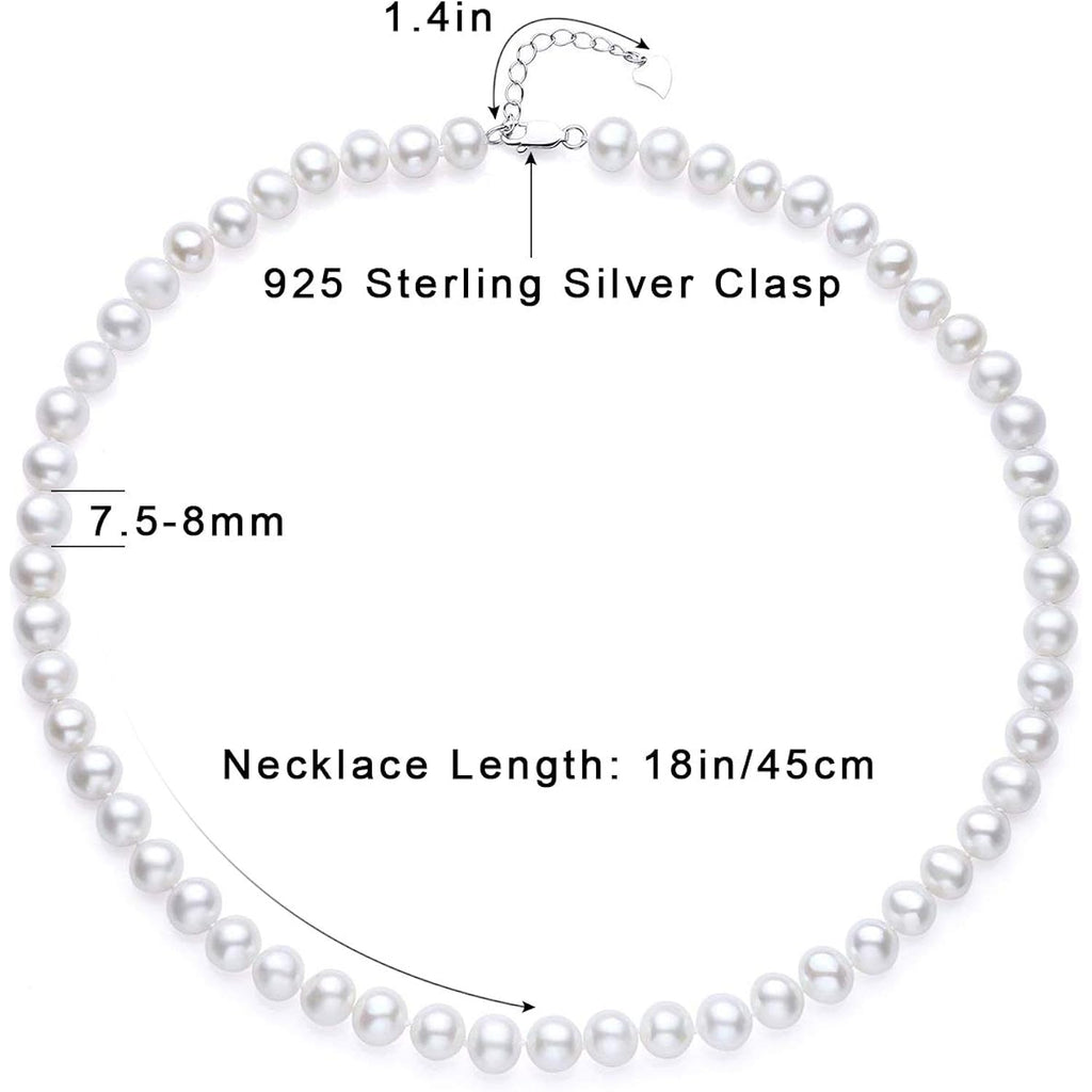 White Freshwater Cultured Pearl Necklace for Women in 18 Inch Princess Length