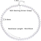 White Freshwater Cultured Pearl Necklace for Women in 18 Inch Princess Length