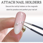 Nail Stand for Press On Display Practice for Acrylic Nails, Magnetic Fake Nail Tips Holder for Nails Painting Tools and Designs with Reusable Double-Sided Tape for Home DIY Art Salon Supplies (White)