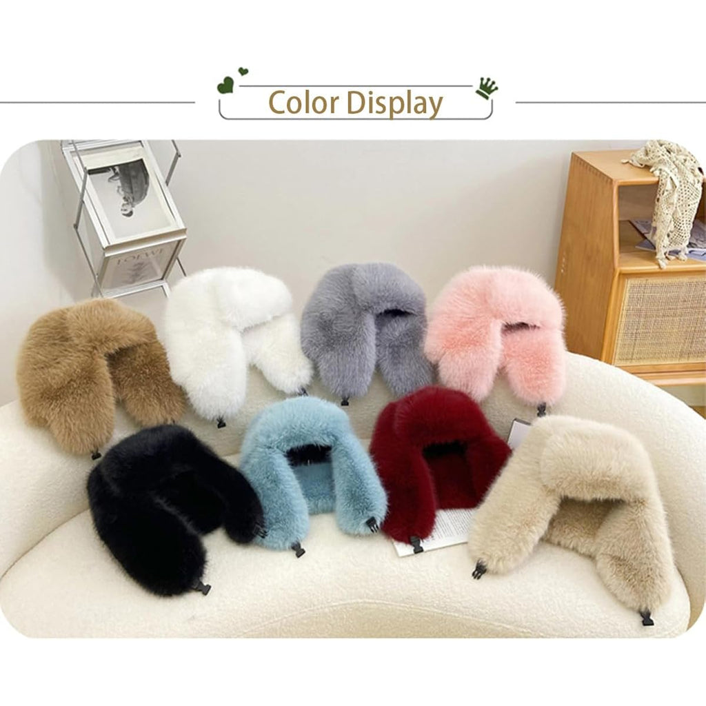 Women's Fluffy Trapper Hat, Long Pile Faux Fur Ushanka hat with Buckle, Luxurious Mink-Style Winter Warm Hat