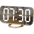 Digital Alarm Clock,Led And Mirror Desk Clock Large Display,With Dual Usb Charger Ports,3 Levels Brightness,12/24H,Modern Electronic Clock For Bedroom Home Living Room Office - Gold