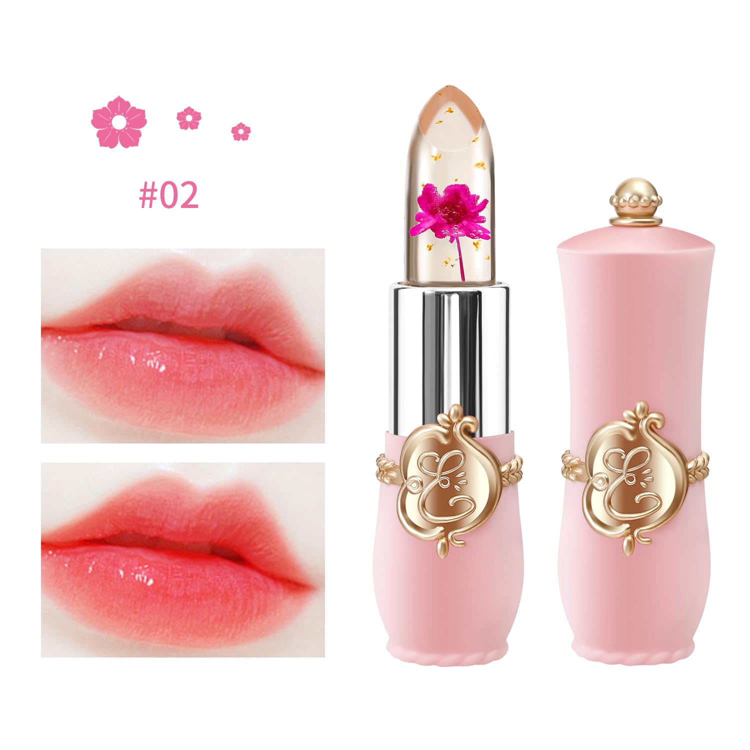 Bestland 3 Pcs/Set Flower Jelly Lipstick Set Temperature Change Moisturizer Long Lasting Nutritious Balm Magic Color Change Lip Gloss (3Pcs Flower Jelly Lipstick 010203)