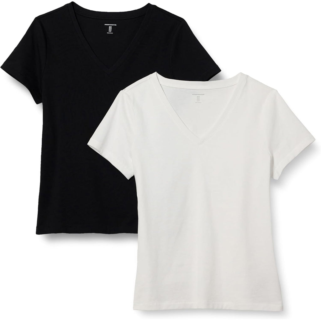 Amazon Essentials Women'S Regular Fit 100% Cotton V-Neck Short Sleeve T-Shirt