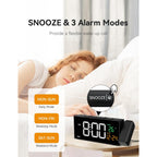 Projection Clock For Bedroom Ceiling, Alarm Clocks With 180° Rotatable Projector, Date Temperature And Weekday, Manual Dst, 5 Brightness, 10 Ringtones, 4 Volumes And Snooze (Black)