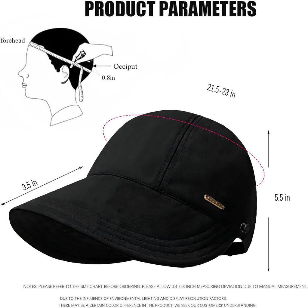 huablo]UPF 50+Womens Sun Hat UV Protection Hiking Fishing Hats Wide Brim Hat Adjustable Ponytail Packable Sun Cap Black