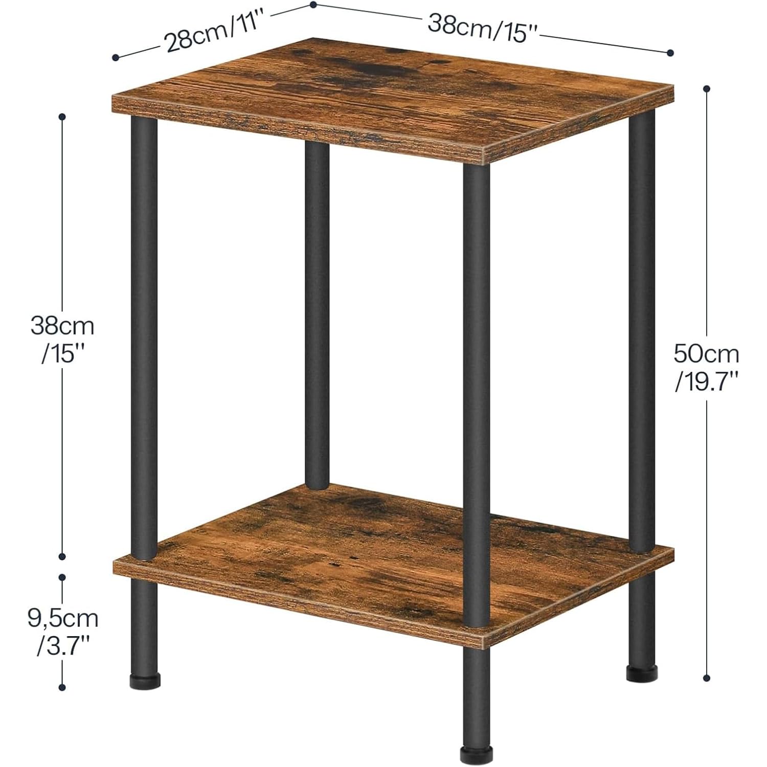 Hoobro End Table, Small Side Table, Nightstand With 2-Layer Storage Shelves, Sofa Table For Small Spaces, Living Room, Bedroom, Stable Frame, Easy Assembly, Rustic Brown Bf09Bz01