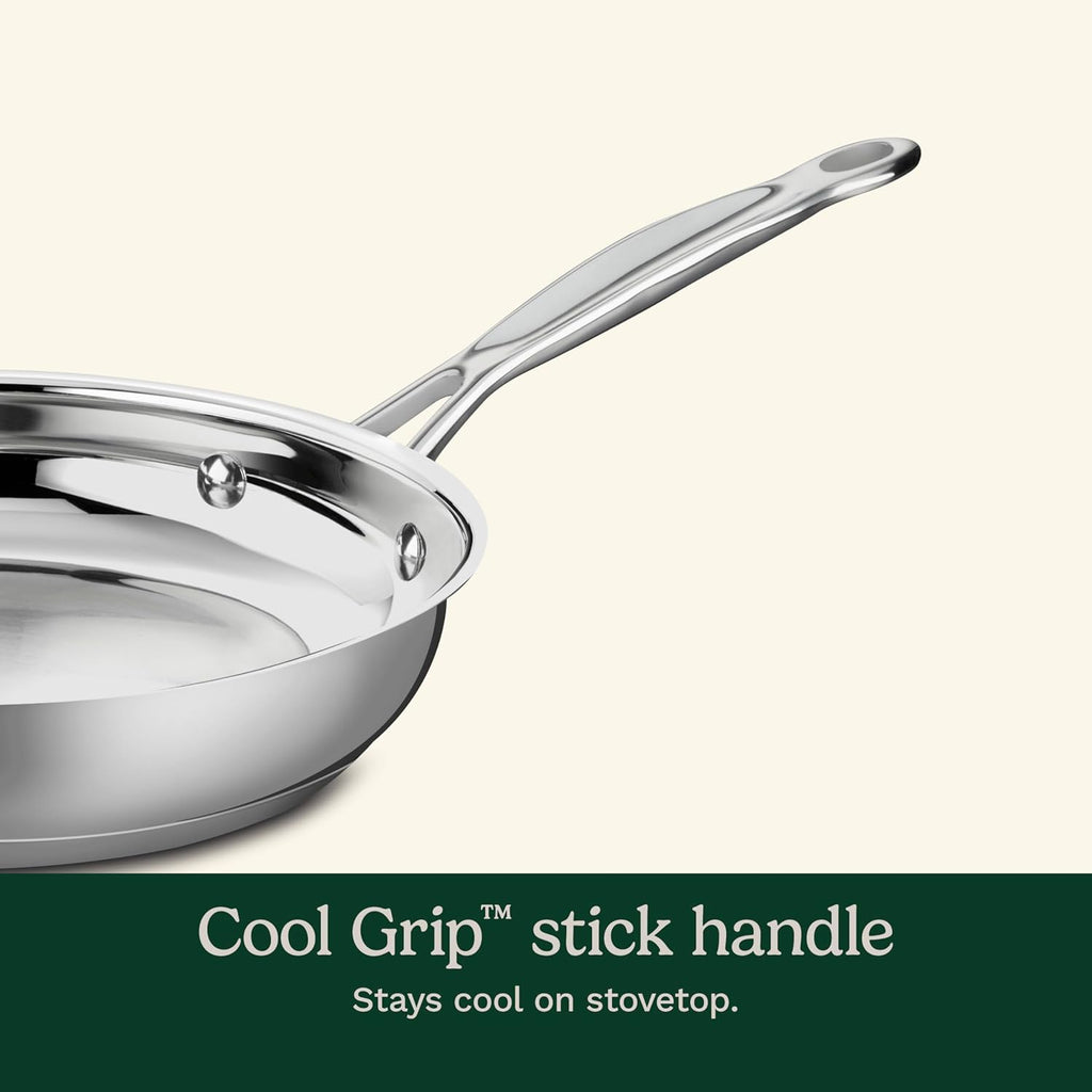 Cuisinart 8-Inch Open Skillet, Stainless Steel Skillet, Large Kitchen Pan, Dishwasher Safe, Compatible with Induction, Electric, Gas Cooktops, Oven Safe Saucepan, Cool Grip Handles